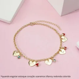 Pulseira com coraes Personalizados - Banhado a Ouro.