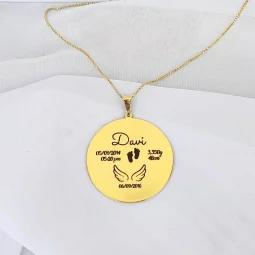 Colar com Plaquinha redonda Personalizada ( informaes afetivas dos Filhos) Banhado a Prata.