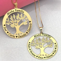 Colar minha Familia- com nomes personalizados - Banhado a Prata.