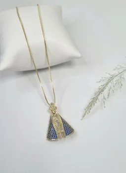 Pingente Nossa Senhora pedras azuis - Banhado a Ouro
