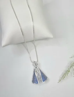 Pingente Nossa Senhora pedras azuis - Banhado a Prata