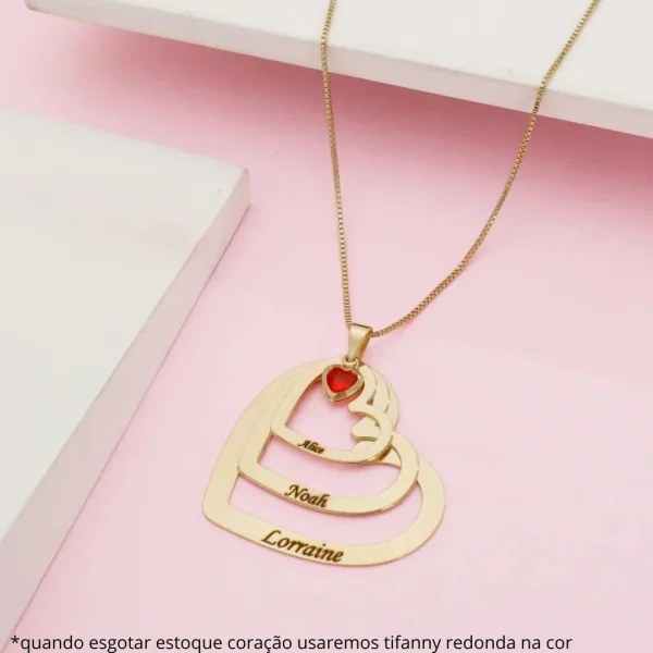 Colar 4 Coraes -personalizado - Banhado a Prata