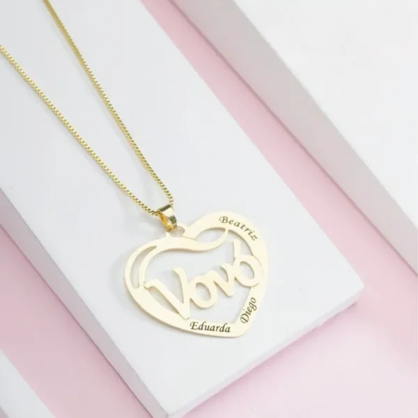 Colar coração da Vovó com gravação personalizada - Banhado a Prata