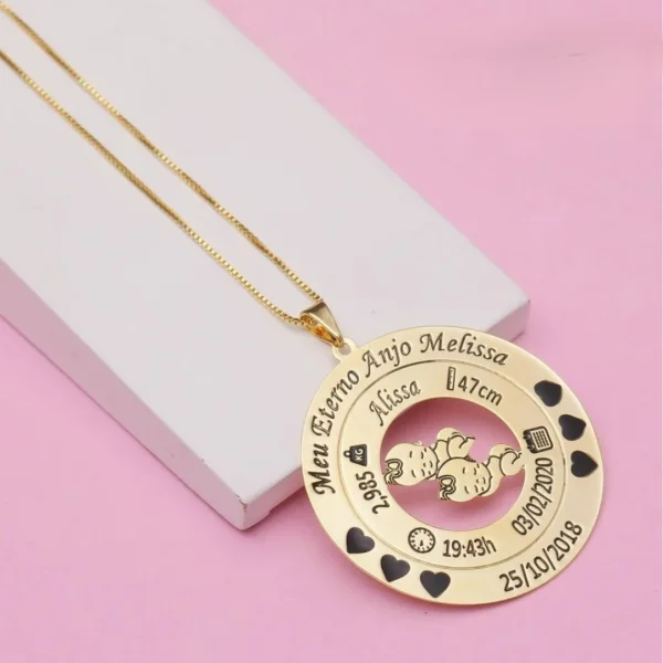 Colar Esfera de duas voltas e bebês no centro - personalizado -Banhado a Ouro