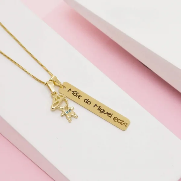 Colar Filho e Placa personalizada -Banhado a Prata