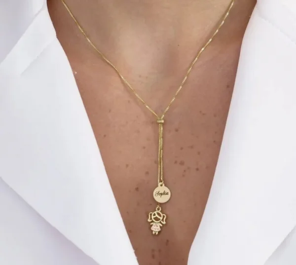 Colar Gravata Personalizado com Pingente de Filha - Banhado a Prata