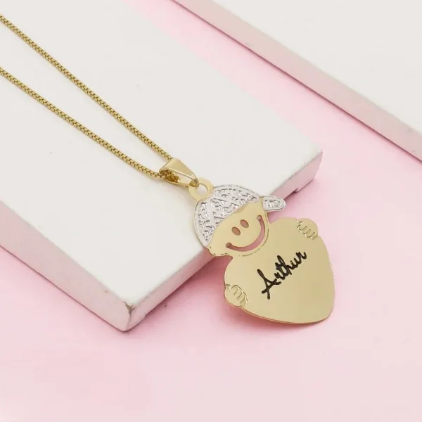 Colar Menino com Coração Personalizado - Semijoia Banhada a Ouro