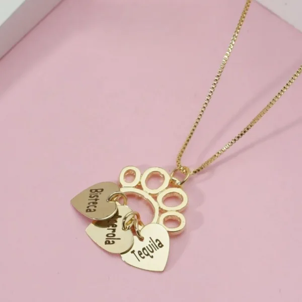 Colar patinha e coraes - personalizado - Banhado a Prata