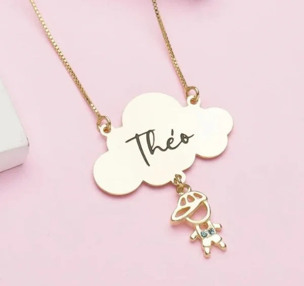 Colar Personalizado Nuvem com 1 Filho - Banhado a Ouro