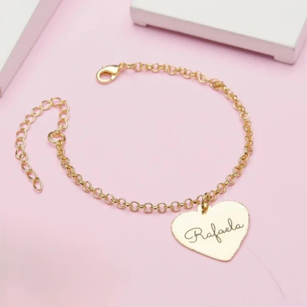 Pulseira de Coração- com nome personalizado- Banhado a Prata.