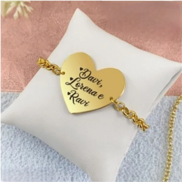 Pulseira corao personalizado- nome dos filhos - Banhado a Prata.