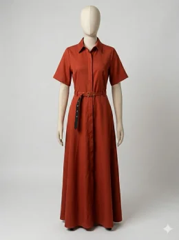 Vestido Chemise Longo Terracota com Cinto GG.jpeg