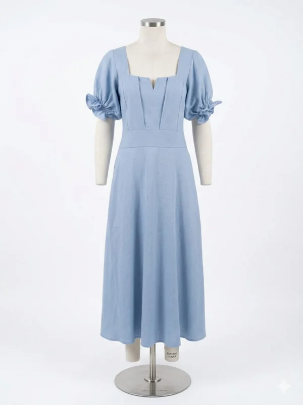 Vestido Midi Azul Serenity - Estilo Rom�ntico e Atemporal G1.jpeg