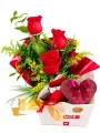 Box com 3 Rosas + 1 Cora��o com Dr�geas Crocantes