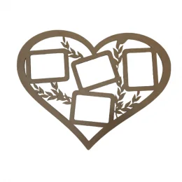 porta retratos corao 4 fotos em mdf natural