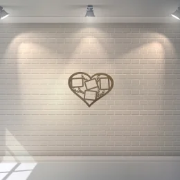 porta retratos corao 4 fotos em mdf natural