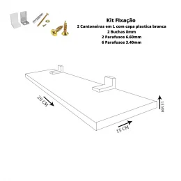 Prateleira Simples 20x15 Cm com suporte Em Mdf Branco