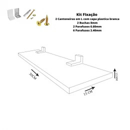 Prateleira Simples 30x15 cm Com Suporte Em Mdf branco