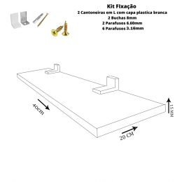 Prateleira Simples 40x20 cm Com Suporte Em Mdf Branco