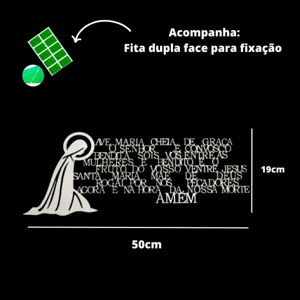 ave maria 50x20 cm orao imagem top mdf 3mm branco
