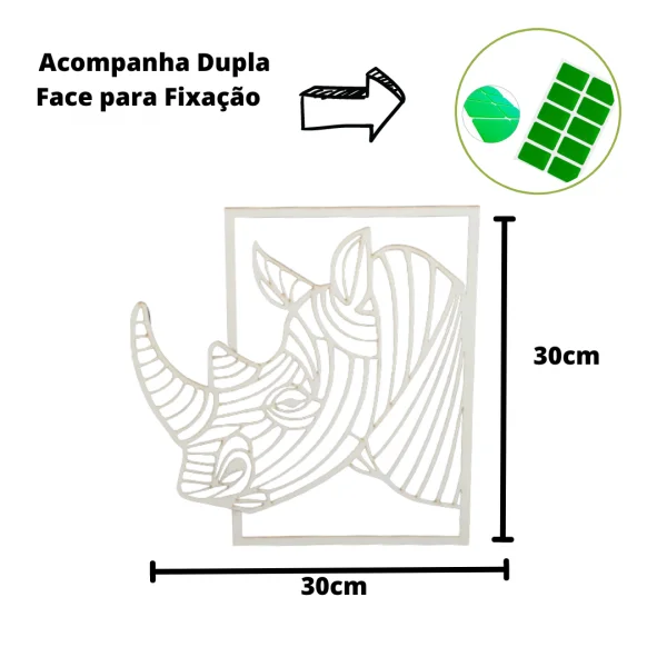 placa rinoceronte 3d decorao ambiente branco mdf 3mm