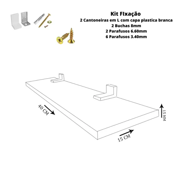 Prateleira Linha-Furta cor Com Borda De Pvc Branco 40x15 cm
