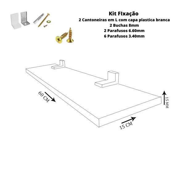 Prateleira Linha-Furta cor Com Borda De Pvc Branco 60x15 cm