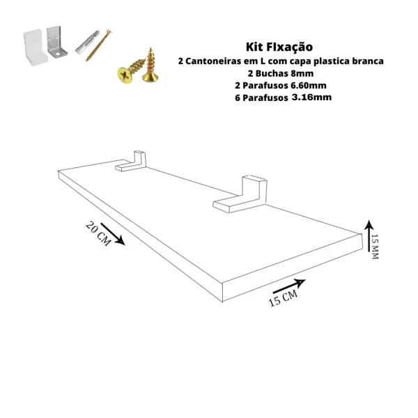 Prateleira Simples 20x15 Cm com suporte Em Mdf Natural