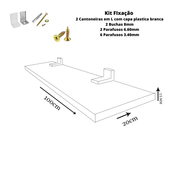 Prateleira Simples Preta 100X20 cm Com Suporte Em Mdf