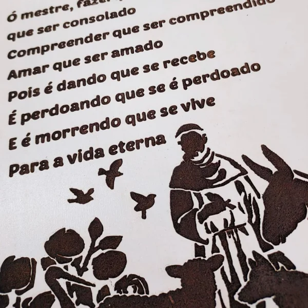 Quadro Orao de So Francisco de Assis em MDF 50x30 cm Branco