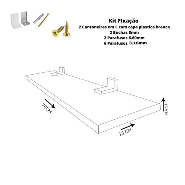 Prateleira Simples 70x15 cm Com Suporte Em Mdf  Preto