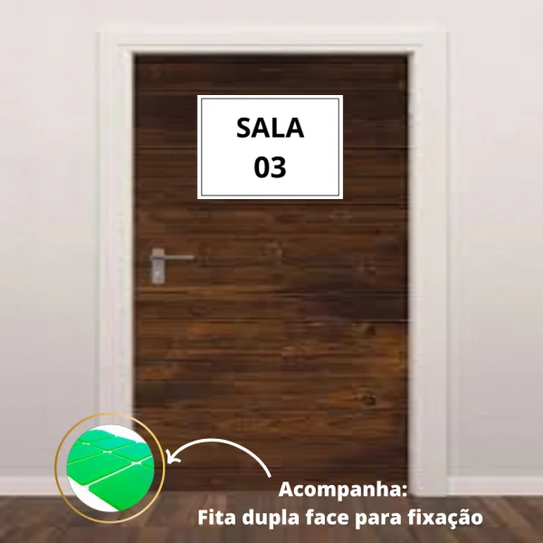 placa sinalizao 1/2 oficio sala 03 mdf branco