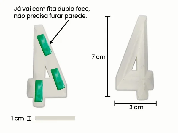 Numero 4 em abs porta sala casa vaga garagem 7 x 3 cm branco