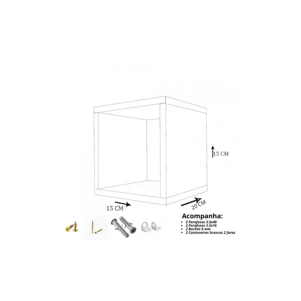 Kit 3 Nicho Decorativo 15X15X20 cm Preto Em Mdf