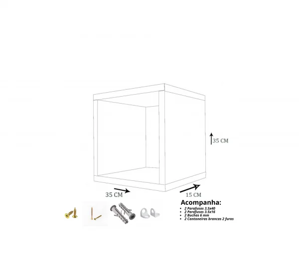 Kit 3 Nicho Decorativo 35X35X15 cm Preto Em Mdf