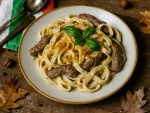 Macarrão Nata & Iscas de Carne Greladas