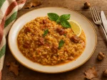 Risoto Ragu de Linguiça, Limão Siciliano e Manjericão