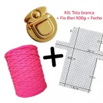 Kit para Bolsa na Tela - Tela Plstica  ( branca) + Fio Bari 500g + Fecho Dourado P