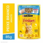 Ra��o �mida Sach� Friskies Para Gatos Adultos Sabor Peixe Branco Ao Molho - 85 G