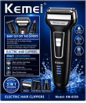 Barbeador El�trico Kemei KM-6558 3 em 1 Recarreg�vel Aparador Masculino