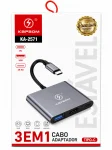 Adaptador USB-C 3 em 1 Kapbom KA-2571 HDMI 4K USB 3.0 PD Tipo-C