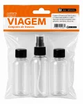 Kit Frascos para Viagem 3 Pe�as com Spray e Tampa Rosca 75ml 85ml