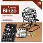 Jogo de Bingo Completo 245 Pe�as Globo Met�lico 75 Bolas e 18 Cartelas