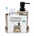 Kit de Banheiro 3 Pe�as com Porta Sabonete L�quido 320ml, Saboneteira e Copo