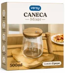 Caneca Mixer de Vidro 500ml com Tampa e Misturador Manual Versy
