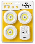Kit 3 Lumin�rias LED Sem Fio com Controle Remoto B-MAX
