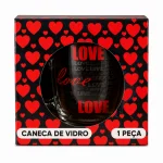 Caneca de Vidro Rom�ntica Love na Caixa de Cora��es