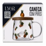 Caneca com Tampa Lyor Tema Tropical Abacaxi