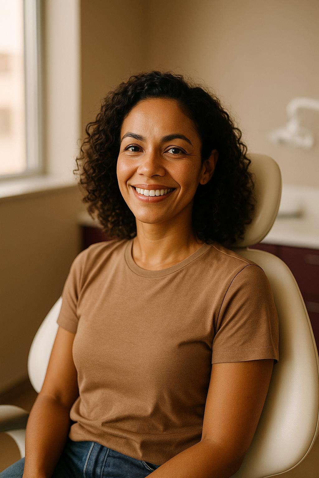 Paciente sorrindo em consultório