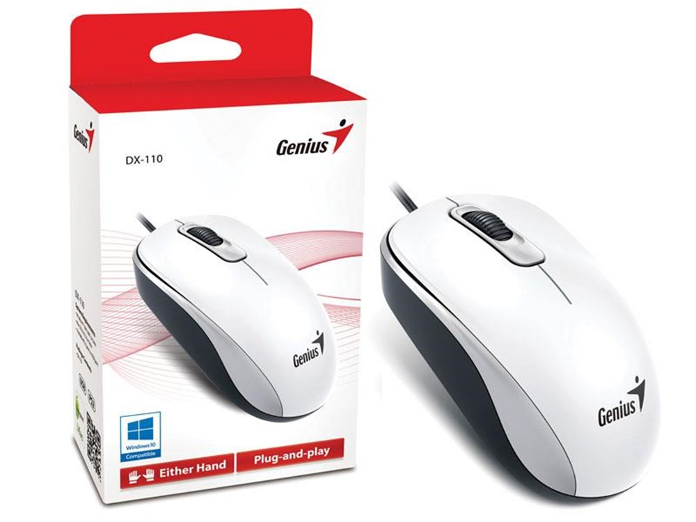 Mouse Genius DX-110 Branco (USB / 1000 DPI / 3 Botoes / Ambidestro / Cabo 1,5m)